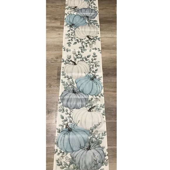 Long Table Runner Fall Decor Pumpkin Farmhouse Thanksgiving Home Decoration Teal - Picture 2 of 9